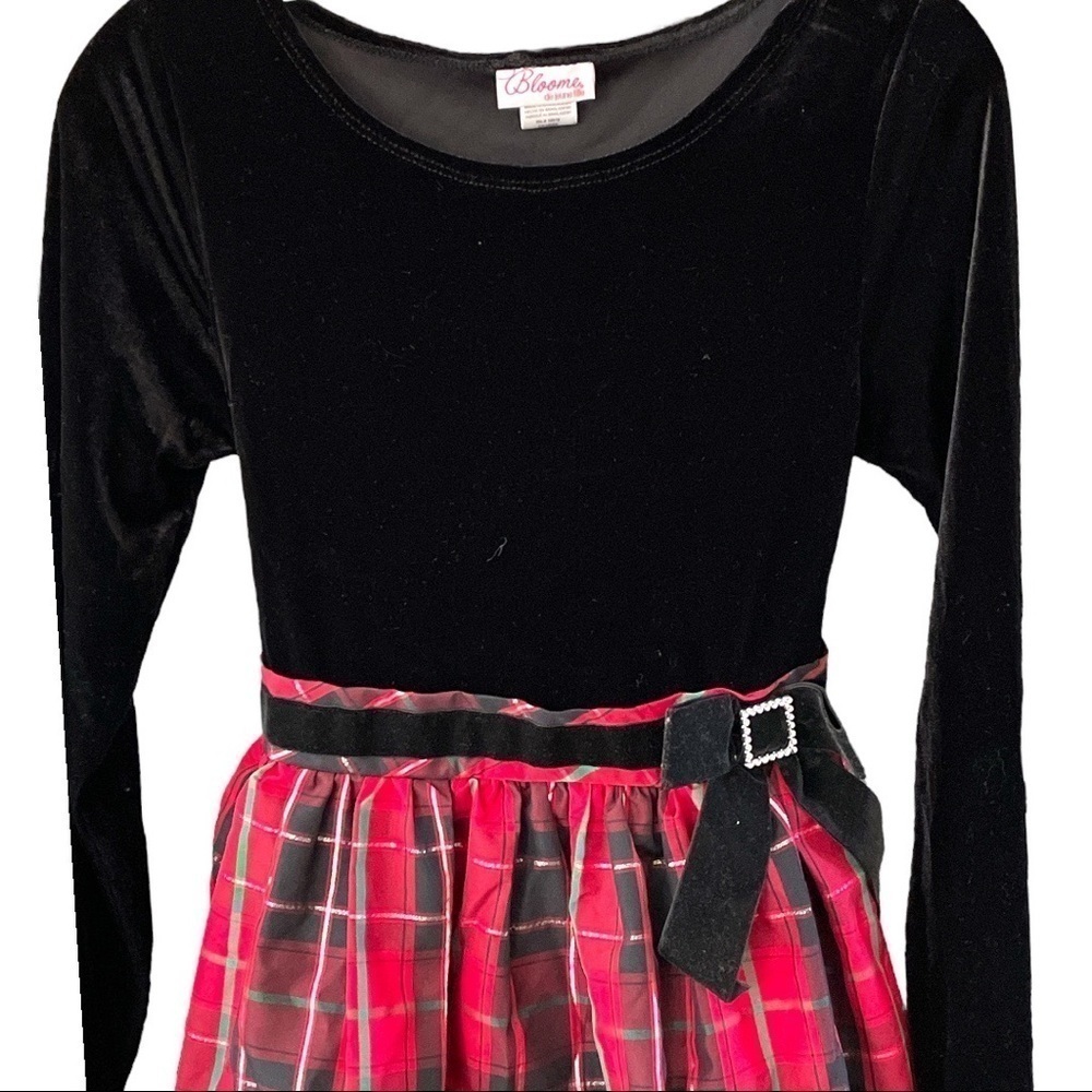 BLOOME de jeune fille Size 18.5 Velvety Bodice atop Plaid Tea Length Skirt - Picture 2 of 2